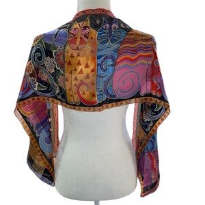Vintage Laurel Burch Cat Scarf, Silk with Beaded and Sequin Accents